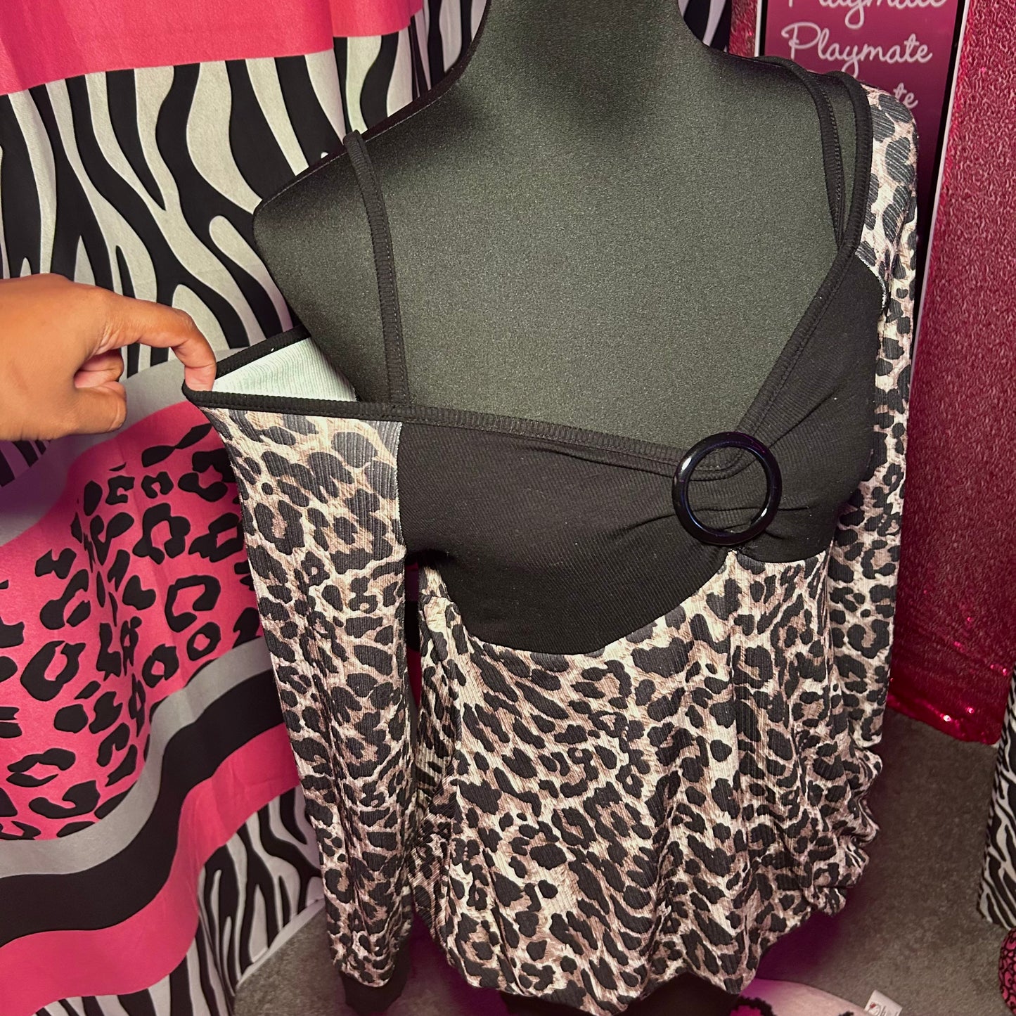 (M) Y2K Leopard off the shoulder bubble dress