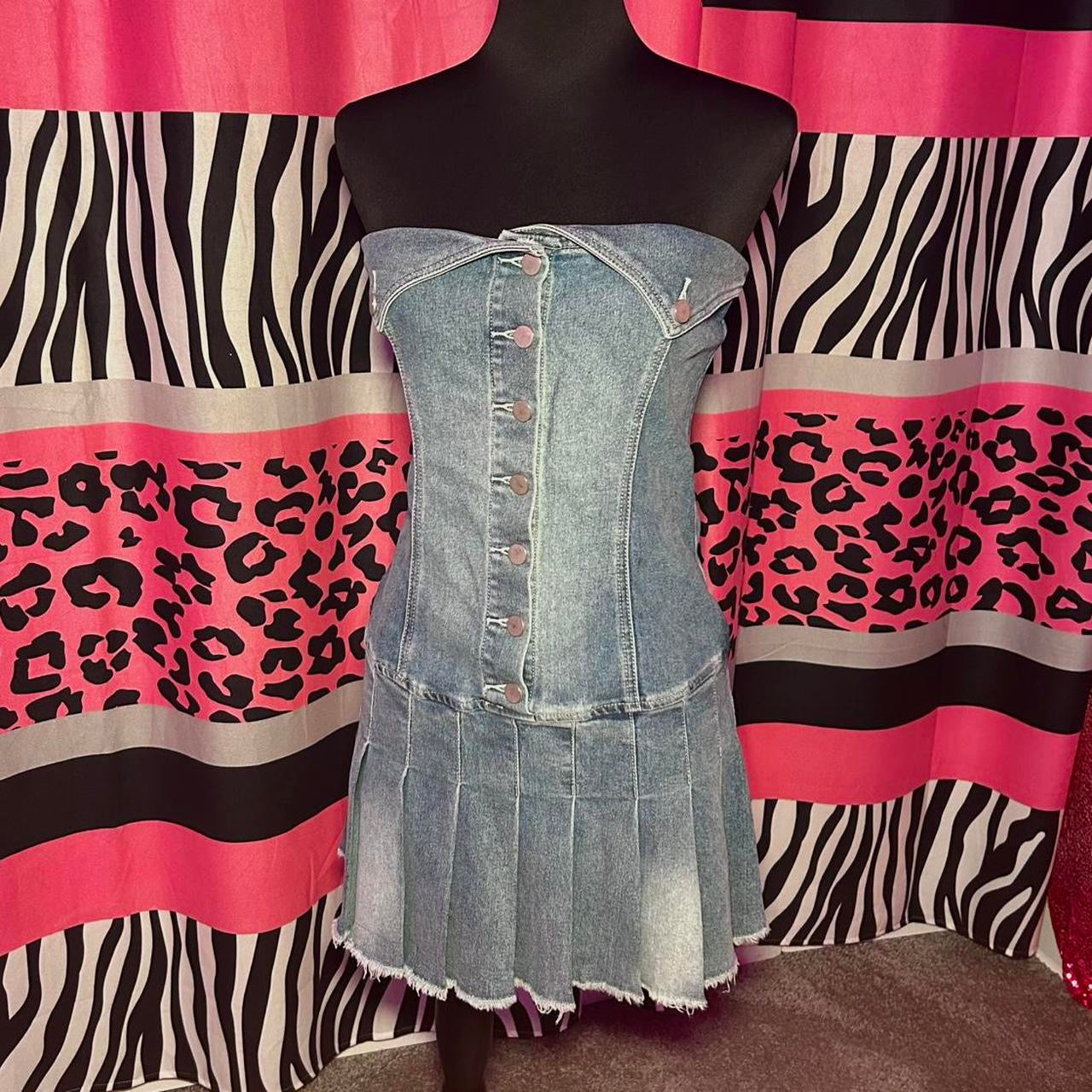 (L) 2000s Denim Pleated Dress