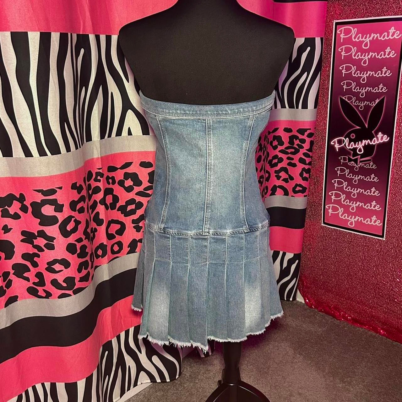 (L) 2000s Denim Pleated Dress
