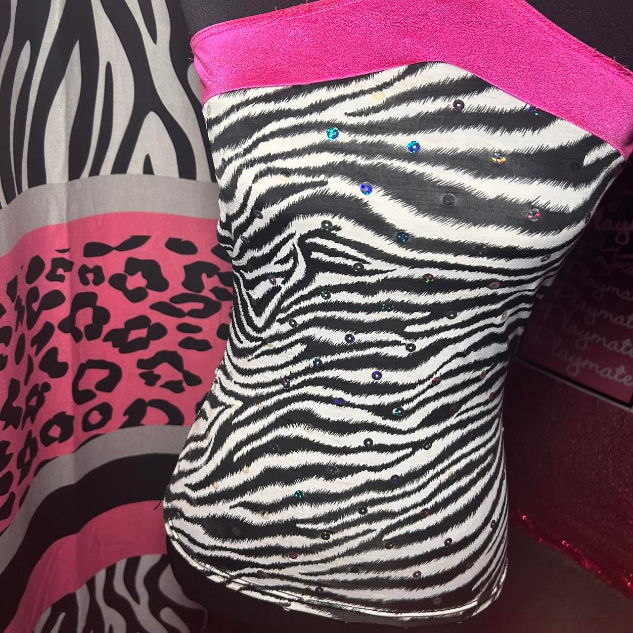 (M) Y2K Pink Zebra Halter Top