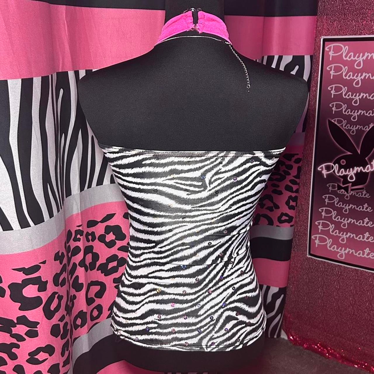 (M) Y2K Pink Zebra Halter Top