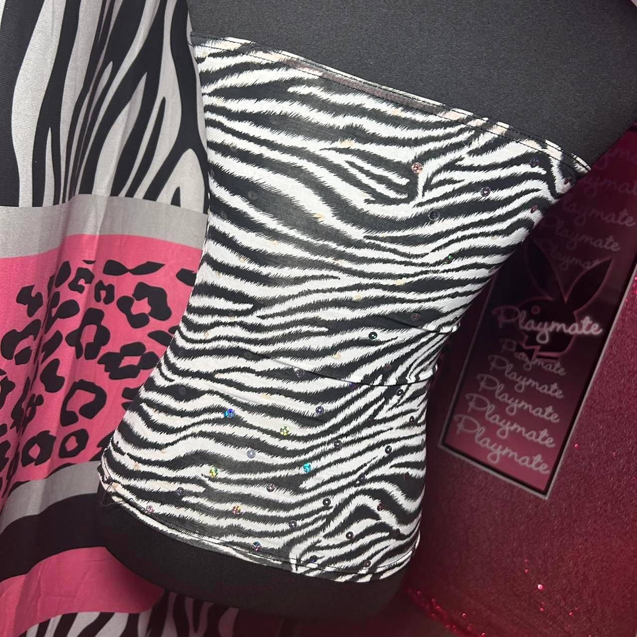 (M) Y2K Pink Zebra Halter Top