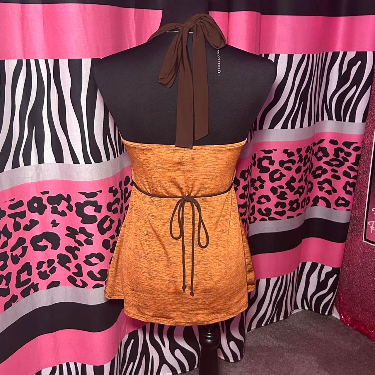 (M) Y2K Orange & Brown Babydoll Top