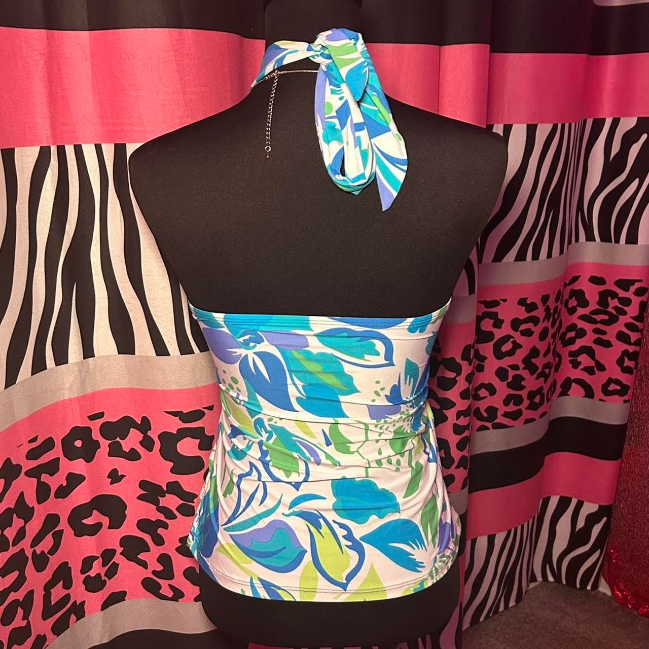 (S) 2000s floral tropical halter top