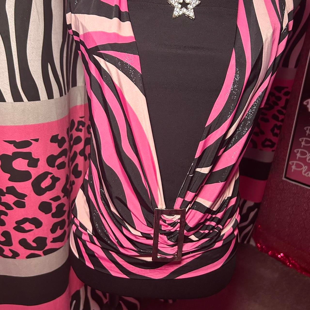 (L) Vintage pink zebra print halter top