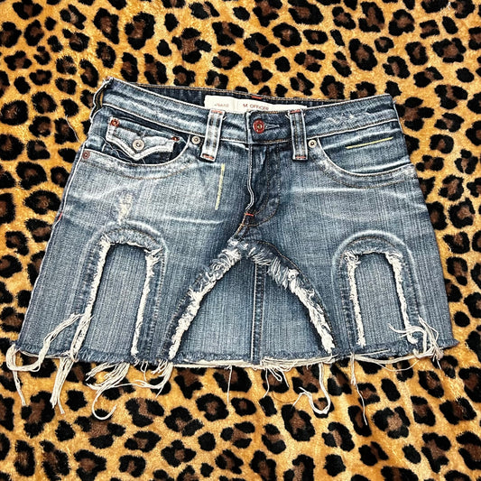 (2) Distressed Denim Mini Skirt