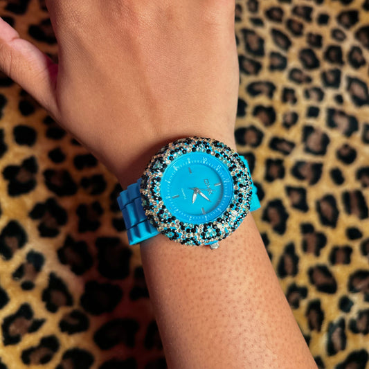 Leopard Blue Rhinestone Watch