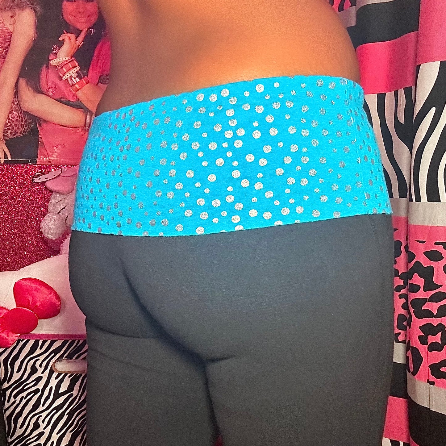 (M) Blue Dot Foldover Yoga Pants