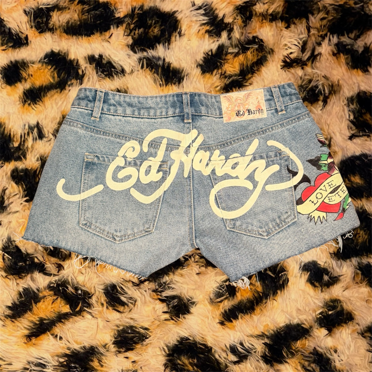 2000s Ed Hardy blue denim shorts