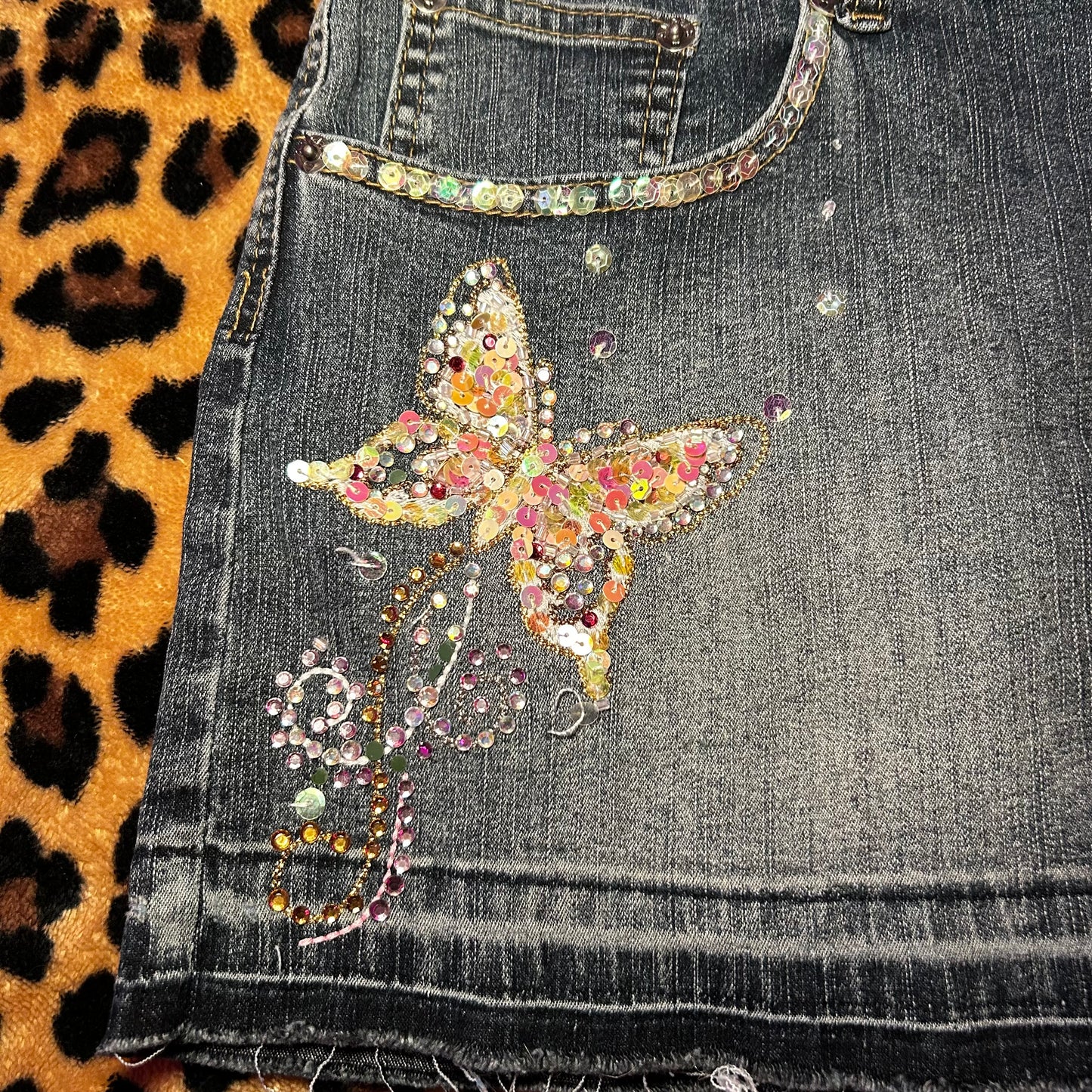 (13) Butterfly Sequin Mini Skirt