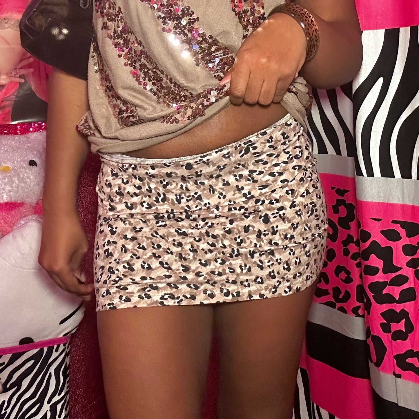 (S) Tan Leopard Mini Skirt