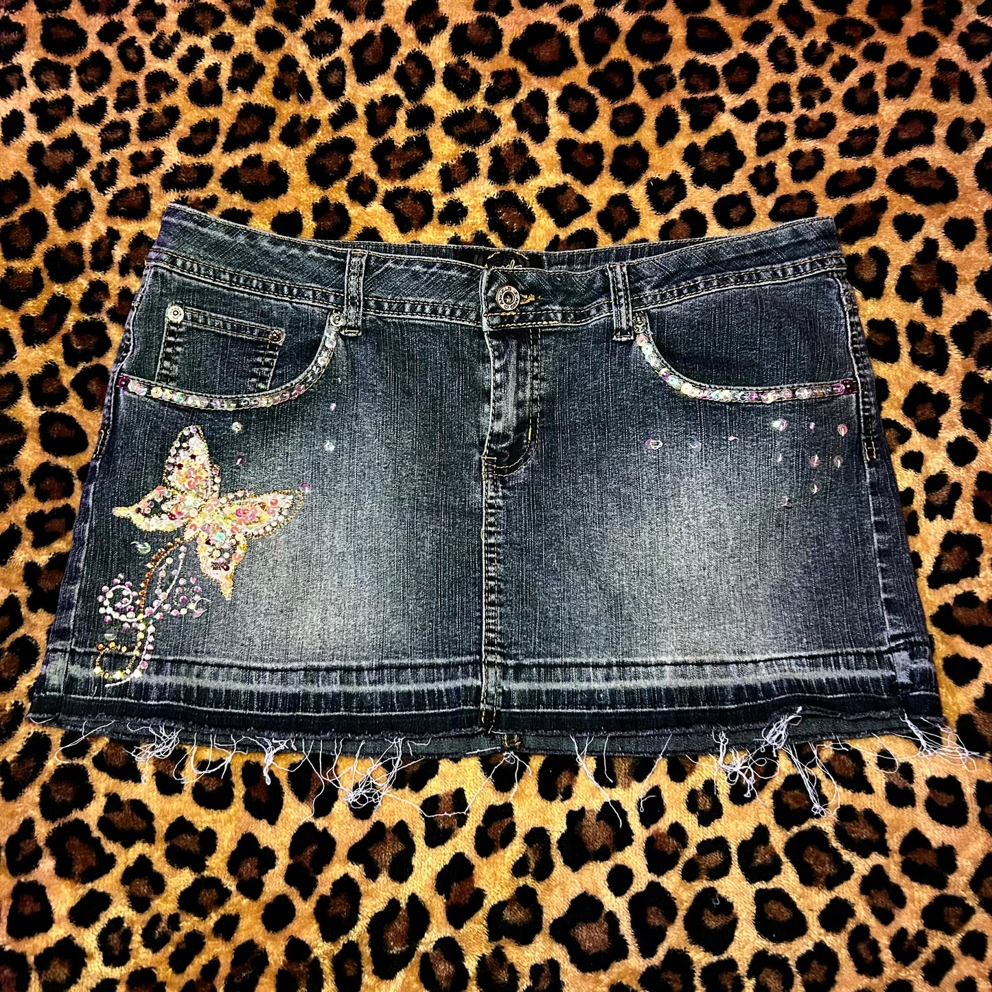 (13) Butterfly Sequin Mini Skirt