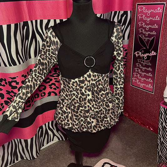 (M) Y2K Leopard off the shoulder bubble dress