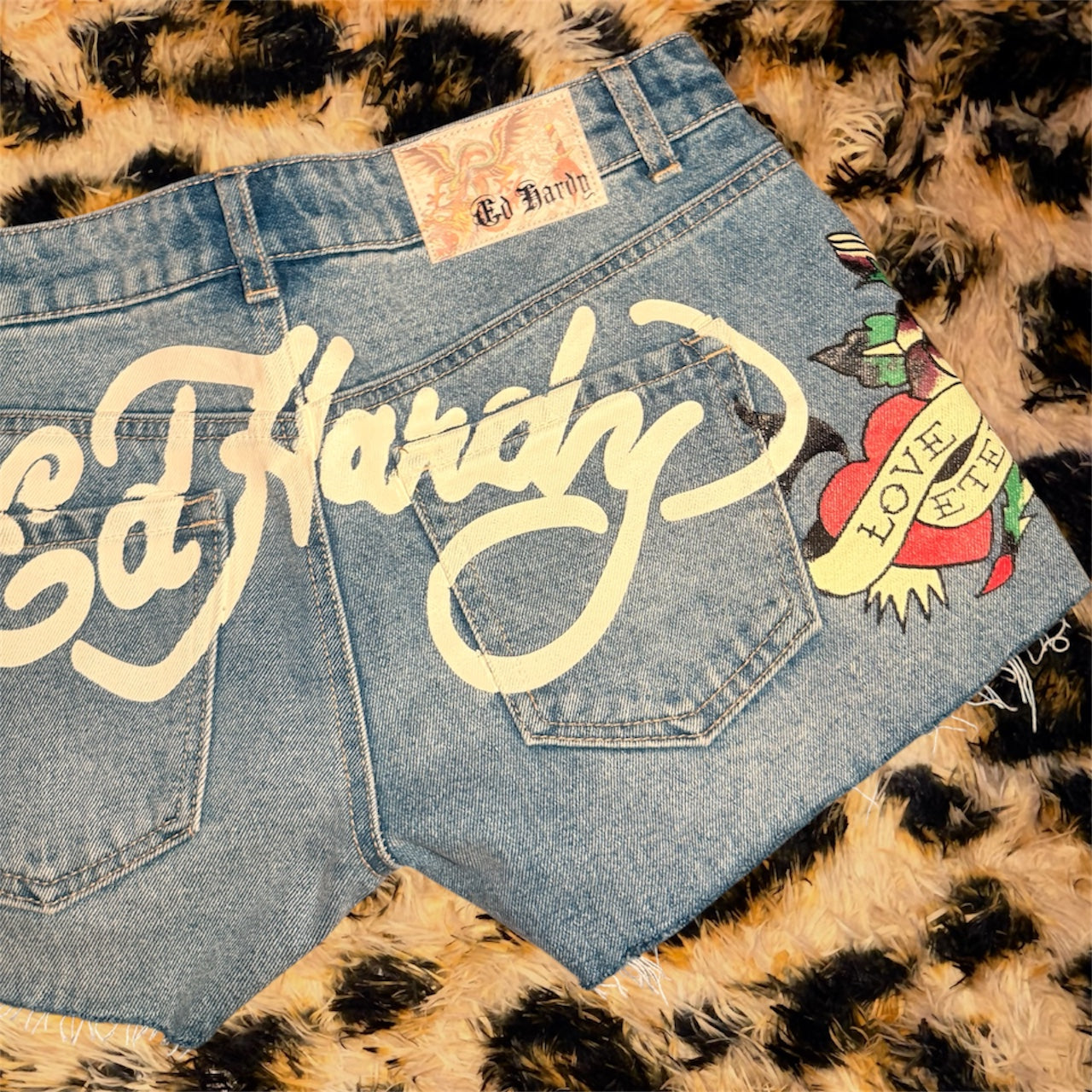 2000s Ed Hardy blue denim shorts