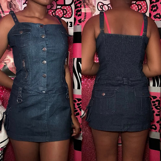 (L) Cargo Denim Mini Dress