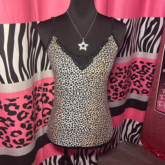 (M) Cheetah Lace Cami Top