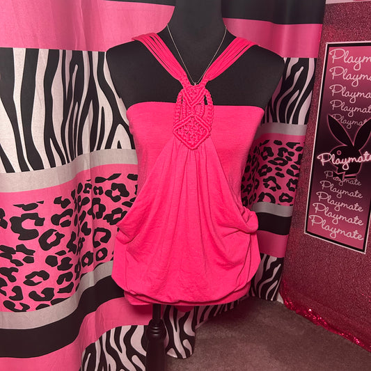 (M)Y2K pink halter bubble top