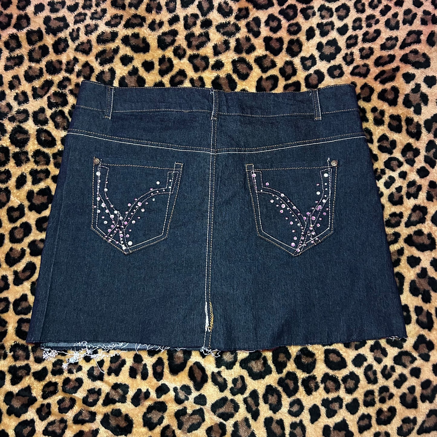 (12) Y2K Rhinestone Denim Skirt