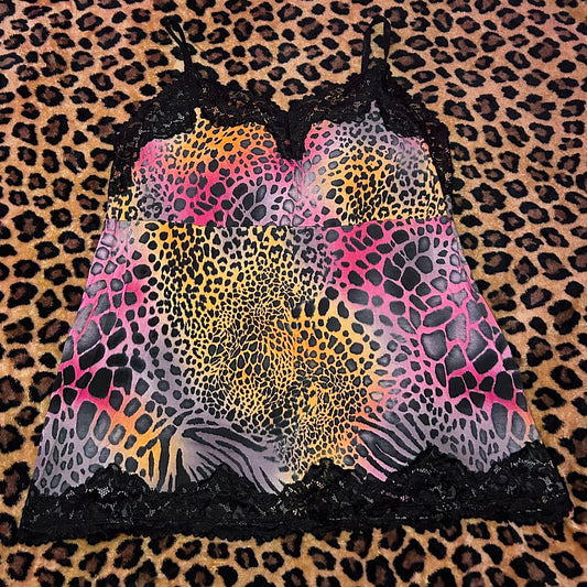 (2X) Cheetah & Zebra Print Lace Cami Top