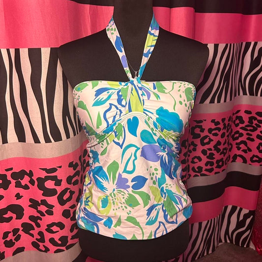 (S) 2000s floral tropical halter top